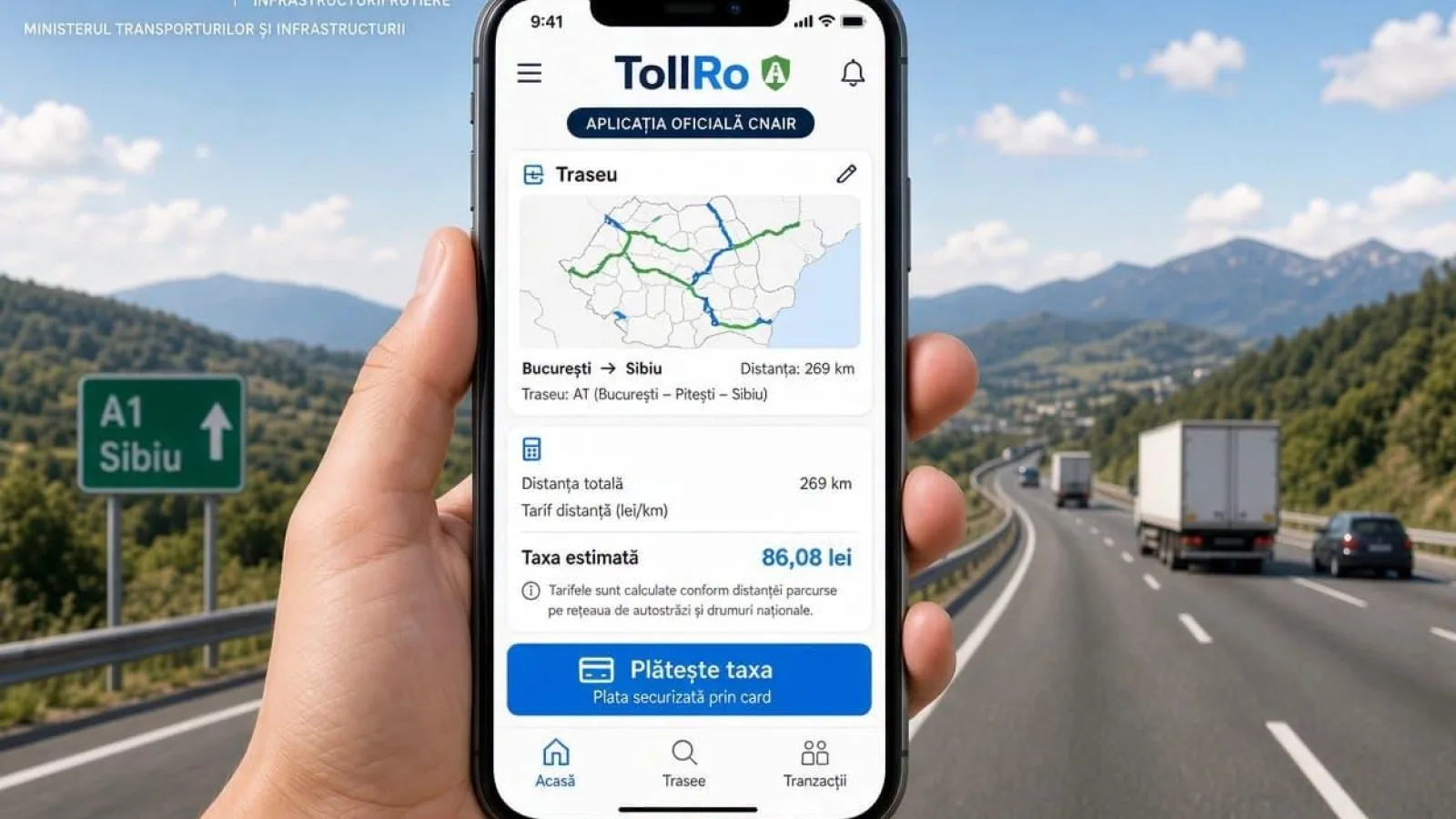 Camioane de transport marfă pe autostradă, categoria de vehicule pentru care se aplică sistemul de taxare la kilometru TollRo